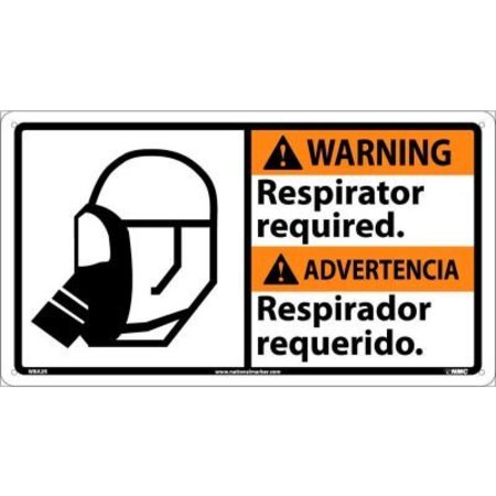 NATIONAL MARKER CO Bilingual Plastic Sign - Warning Respirator Required WBA2R